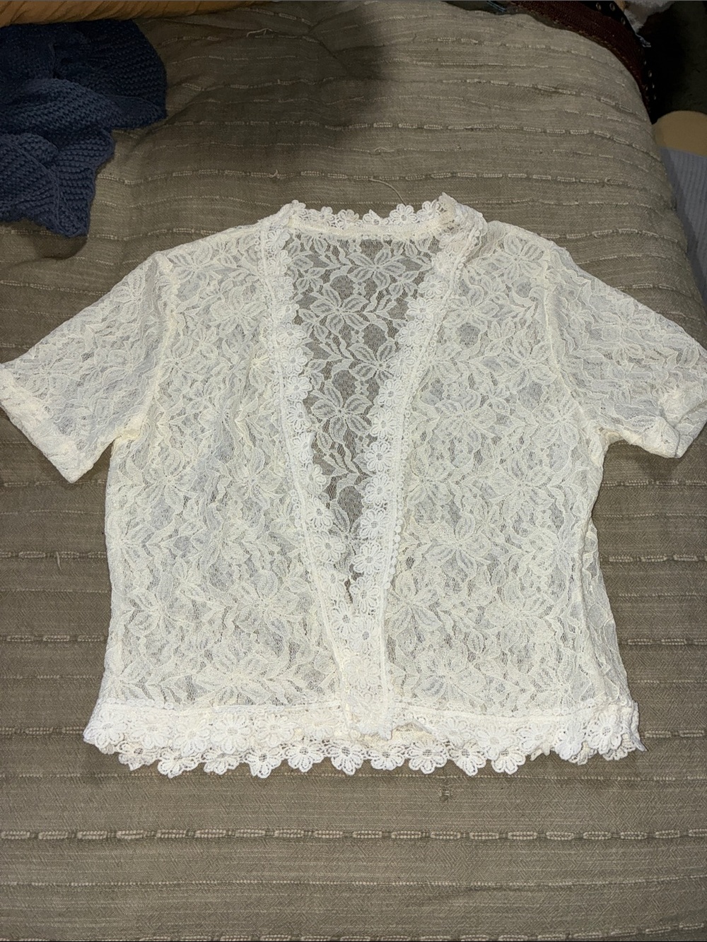 Lace Short-Sleeve Open Front Top - White